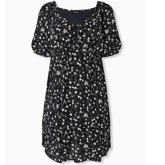 torrid Dresses Torrid Ditsy Floral Crinkled Gauze Puff Sleeve